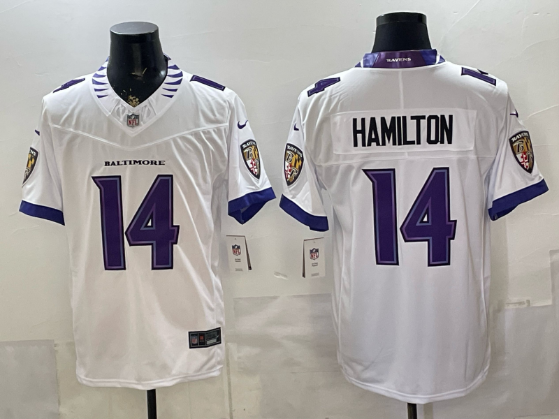 Men's NFL Baltimore Ravens #14 Kyle Hamilton 2026 White Road Sewn Down F.U.S.E Jersey