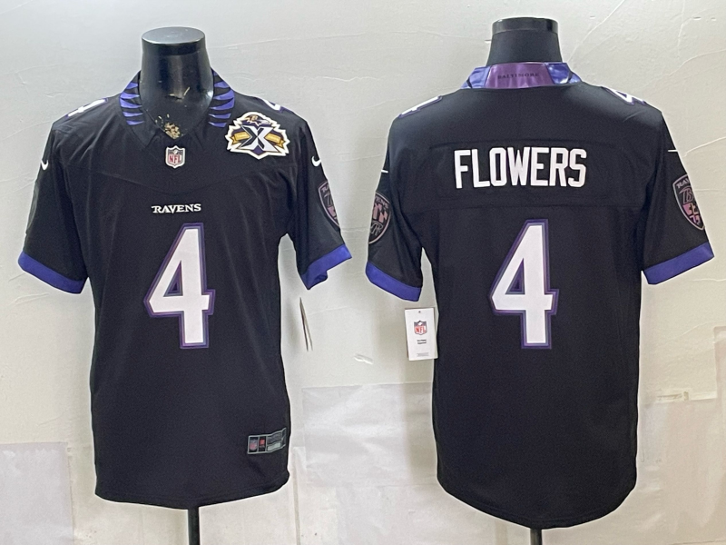 Men's NFL Baltimore Ravens #4 Zay Flowers 2026 Black Alternate Sewn Down F.U.S.E Jersey