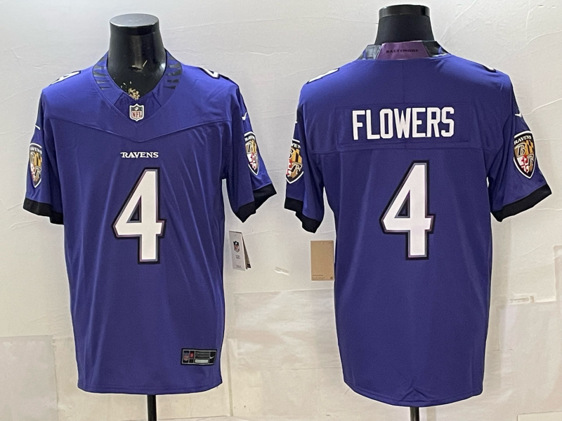 Men's NFL Baltimore Ravens #4 Zay Flowers 2026 Purple Home Sewn Down F.U.S.E Jersey