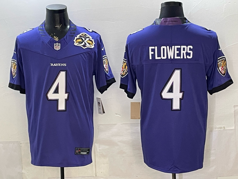 Men's NFL Baltimore Ravens #4 Zay Flowers 2026 Purple Home Sewn Down F.U.S.E Jersey