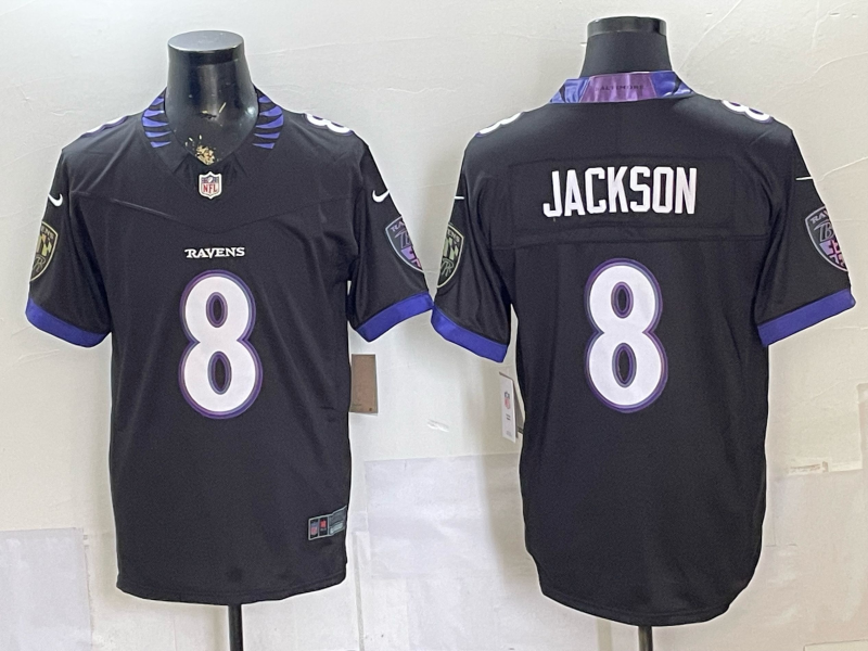 Men's NFL Baltimore Ravens #8 Lamar Jackson 2026 Black Alternate Sewn Down F.U.S.E Jersey
