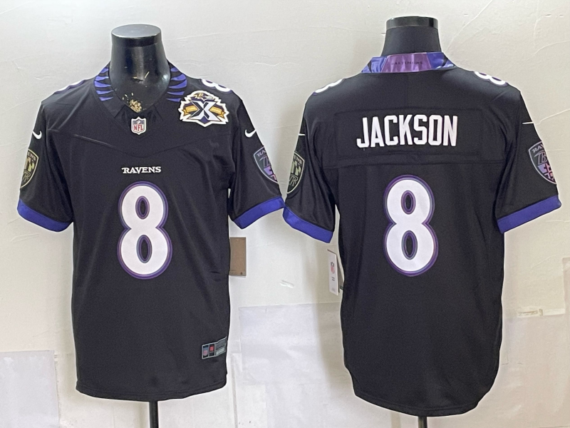 Men's NFL Baltimore Ravens #8 Lamar Jackson 2026 Black Alternate Sewn Down F.U.S.E Jersey