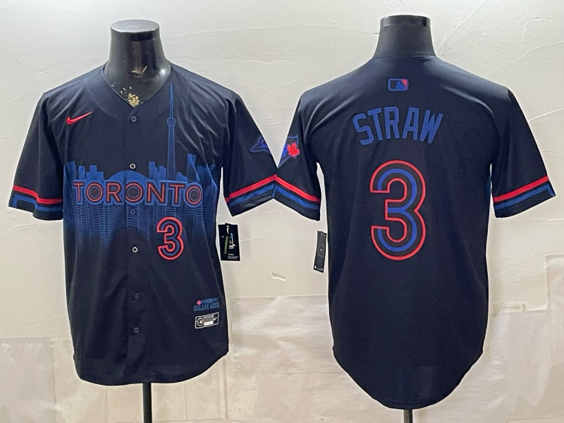Men's MLB Toronto Blue Jays #3 Myles Straw Nike Black City Connect Limited Jersey