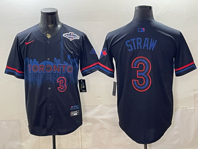 Men's MLB Toronto Blue Jays #3 Myles Straw Nike Black City Connect Limited Jersey