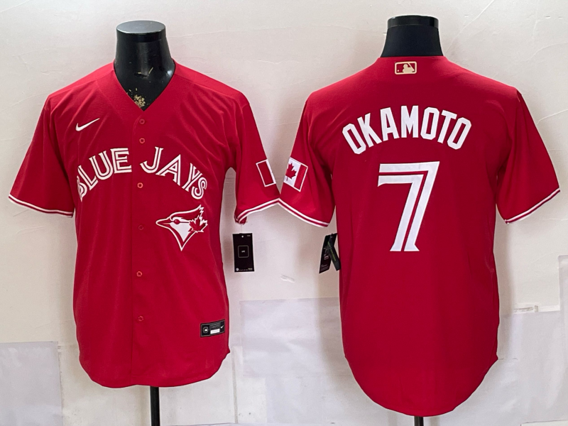 Men's MLB Toronto Blue Jays #7 Kazuma Okamoto Nike Red Canada Day Replica Jersey