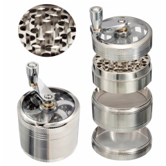 Hand Crank Zinc Alloy Herb Grinder – 55mm 4 Layer Manual Tobacco & Spice Crusher with Crank Handle