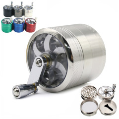 Hand Crank Zinc Alloy Herb Grinder – 55mm 4 Layer Manual Tobacco & Spice Crusher with Crank Handle