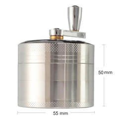 Hand Crank Zinc Alloy Herb Grinder – 55mm 4 Layer Manual Tobacco & Spice Crusher with Crank Handle