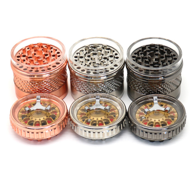 Creative Wheel Design Herb Grinder – 5-Layer Zinc Alloy Grinder with Clear Top (65×80mm)