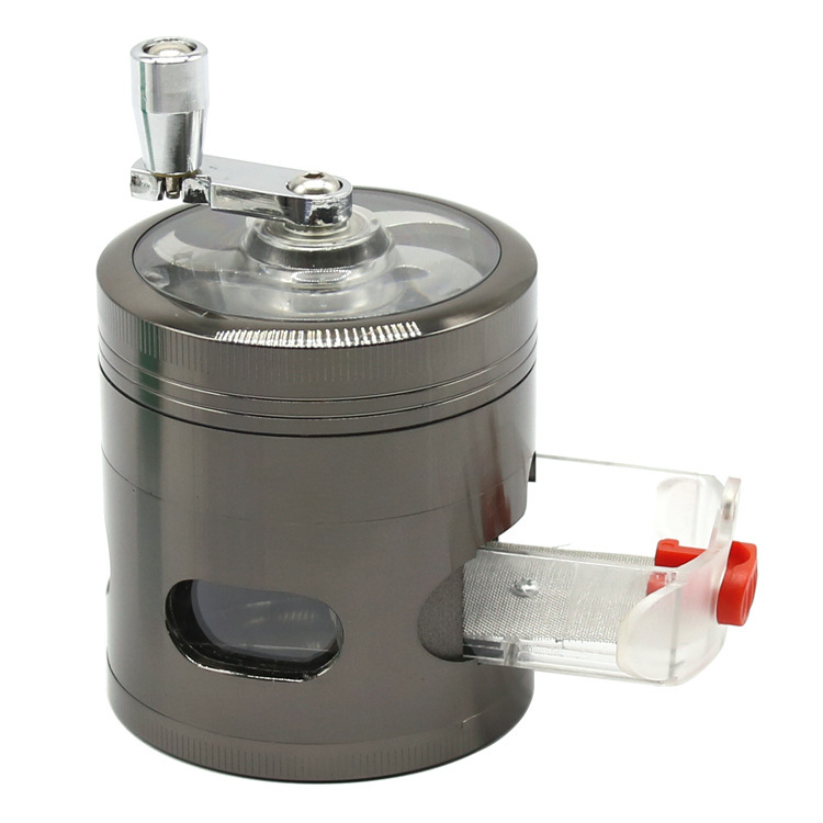 63mm Zinc Alloy Hand Crank Herb Grinder 4 Layers with Pollen Drawer