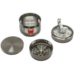 63mm Zinc Alloy Hand Crank Herb Grinder 4 Layers with Pollen Drawer