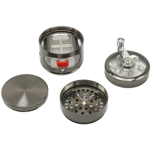 63mm Zinc Alloy Hand Crank Herb Grinder 4 Layers with Pollen Drawer