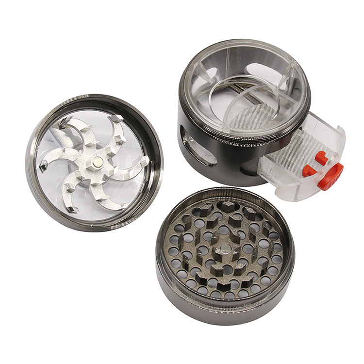 63mm Zinc Alloy Hand Crank Herb Grinder 4 Layers with Pollen Drawer