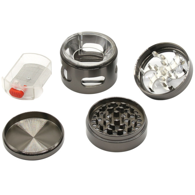 63mm Zinc Alloy Hand Crank Herb Grinder 4 Layers with Pollen Drawer