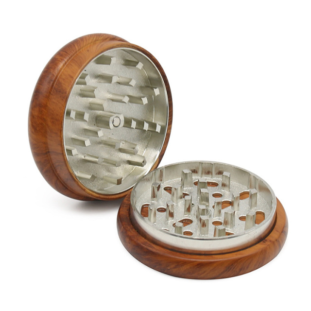 Wooden Herb Grinder 2 Layer 68mm Hand Crank Tobacco Grinder with Metal Teeth, Portable Manual Crusher for Smoking Accessories