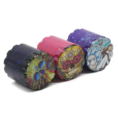 63mm Color Printed Skull Aluminum Alloy Herb Grinder 4-Layer with Pollen Catcher