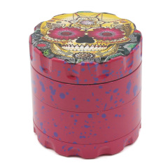 63mm Color Printed Skull Aluminum Alloy Herb Grinder 4-Layer with Pollen Catcher