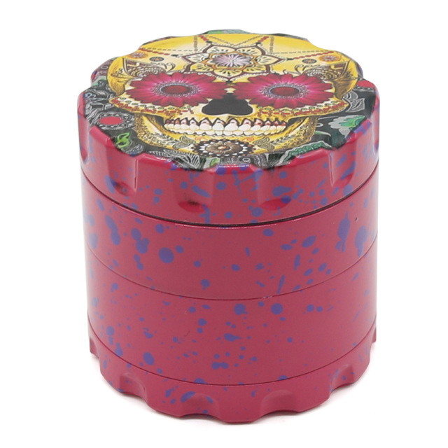 63mm Color Printed Skull Aluminum Alloy Herb Grinder 4-Layer with Pollen Catcher
