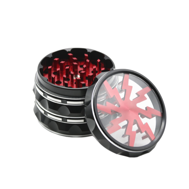 63mm Aluminum Alloy Herb Grinder 4 Layers | Colorful Lightning Pattern Design Tobacco Crusher | Durable Metal Spice Grinder with Sharp Teeth