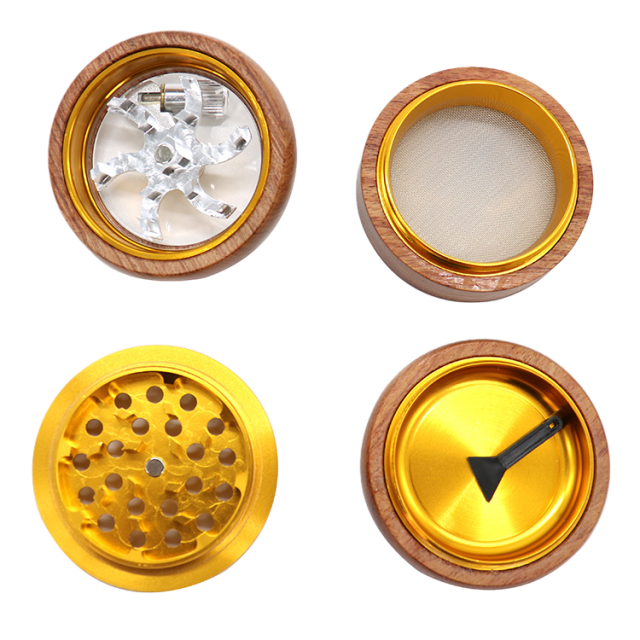 Wooden Hand Crank Herb Grinder 67mm 4-Layer Manual Spice Crusher with Clear Top Aluminum Teeth Smoking Accessories