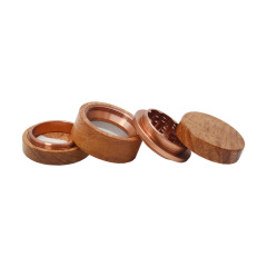 60mm Wooden Aluminum Alloy Herb Grinder – 4 Layers Manual Tobacco Crusher with Pollen Catcher, Classic Wood Finish Smoking Grinder