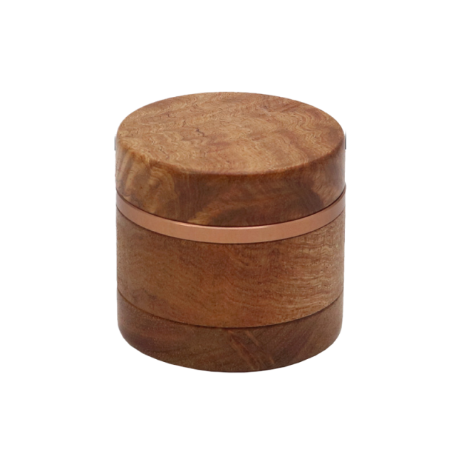 60mm Wooden Aluminum Alloy Herb Grinder – 4 Layers Manual Tobacco Crusher with Pollen Catcher, Classic Wood Finish Smoking Grinder