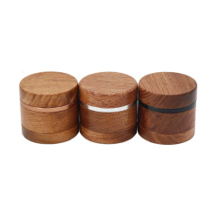 60mm Wooden Aluminum Alloy Herb Grinder – 4 Layers Manual Tobacco Crusher with Pollen Catcher, Classic Wood Finish Smoking Grinder