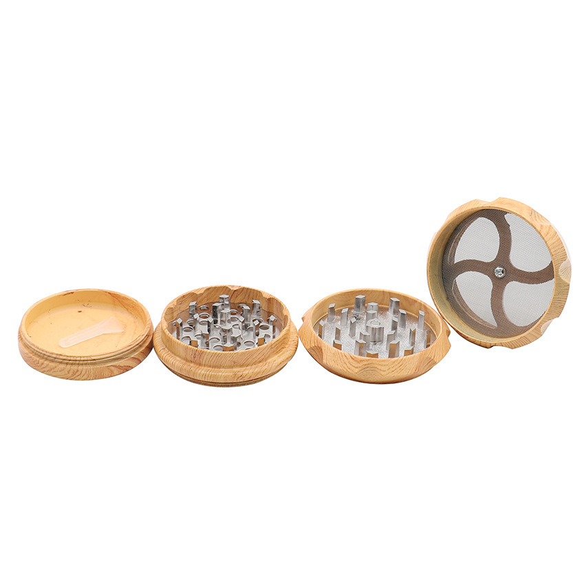 63mm 4-Layer Wooden Metal Herb Grinder with Zinc Alloy Teeth, Magnetic Lid and Pollen Catcher