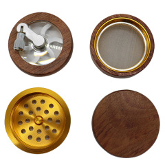 Wooden Hand Crank Herb Grinder 67mm 4-Layer Manual Spice Crusher with Clear Top Aluminum Teeth Smoking Accessories