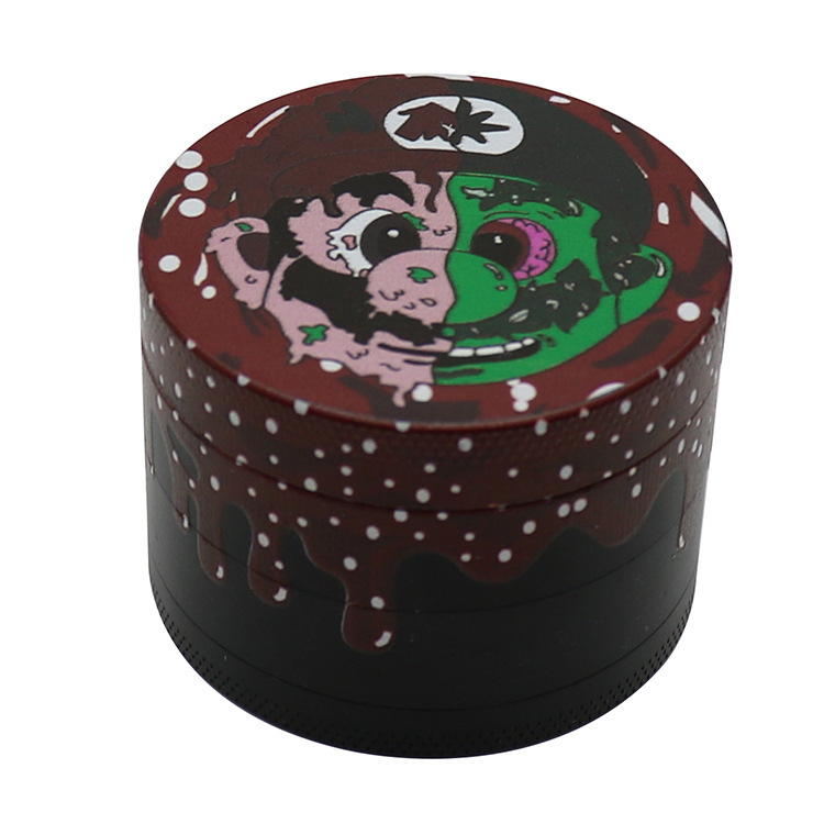 Cartoon Printed Zinc Alloy Herb Grinder – 4 Layers Drip Design with Pollen Catcher