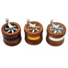 Wooden Hand Crank Herb Grinder 67mm 4-Layer Manual Spice Crusher with Clear Top Aluminum Teeth Smoking Accessories