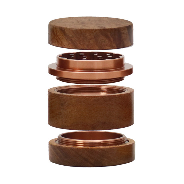 60mm Wooden Aluminum Alloy Herb Grinder – 4 Layers Manual Tobacco Crusher with Pollen Catcher, Classic Wood Finish Smoking Grinder