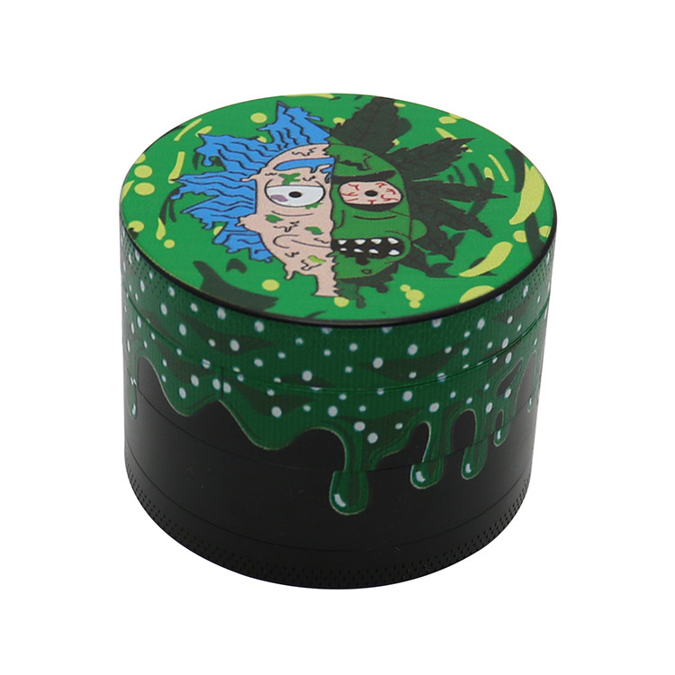 Cartoon Printed Zinc Alloy Herb Grinder – 4 Layers Drip Design with Pollen Catcher
