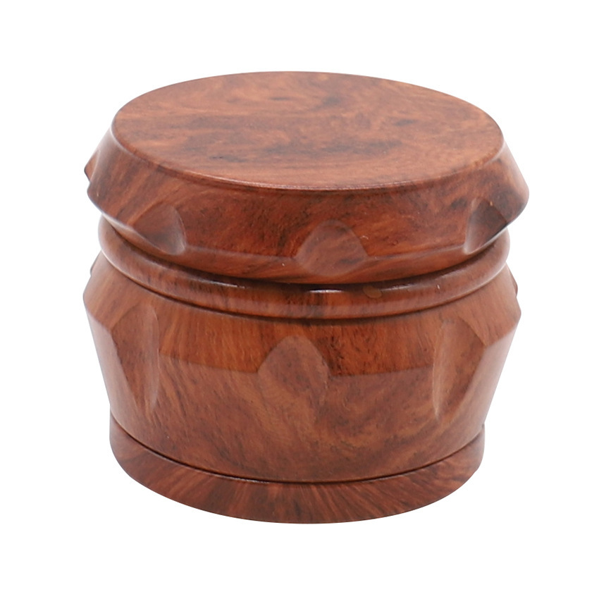63mm 4-Layer Wooden Metal Herb Grinder with Zinc Alloy Teeth, Magnetic Lid and Pollen Catcher
