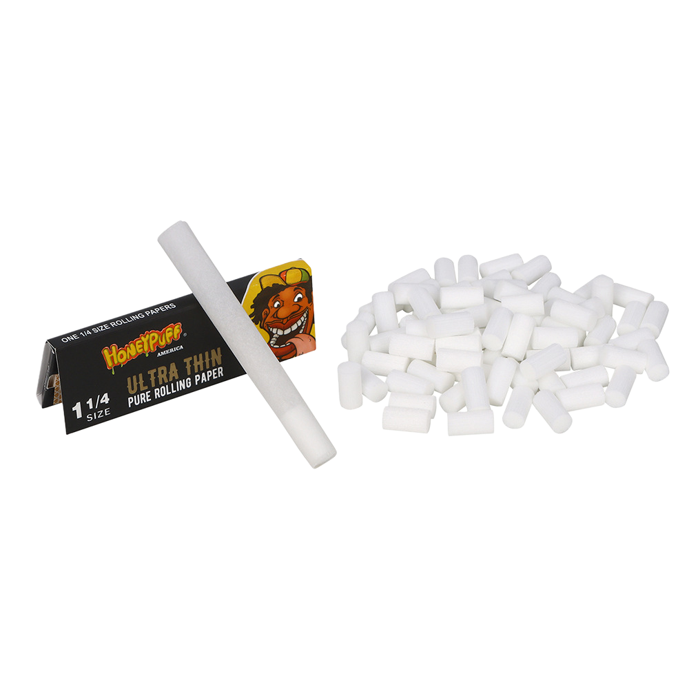 Honeypuff 8mm Round Cotton Filter Tips with Ultra Thin Rolling Paper – 1000pcs Bag