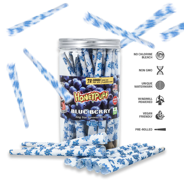 Honeypuff Pre-Rolled Cones – 110mm King Size Flavored Rolling Papers (Fruit Print, 72 Cones Jar)