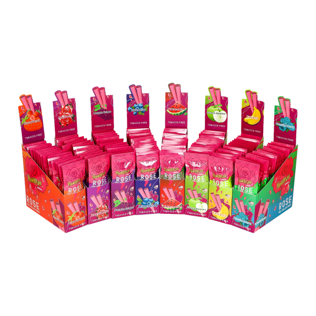 Honeypuff 110mm Rose Petal Pre-Rolled Cones – Banana Flavor, 2 Cones/Bag, Display Box