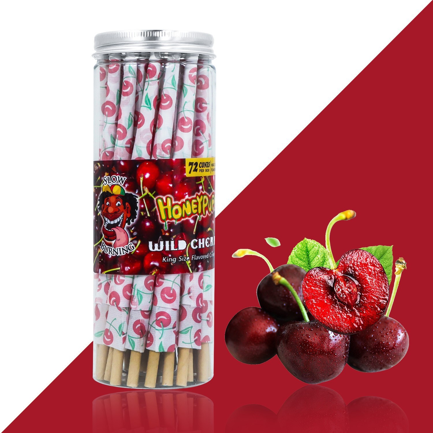 Honeypuff Pre-Rolled Cones – 110mm King Size Flavored Rolling Papers (Fruit Print, 72 Cones Jar)
