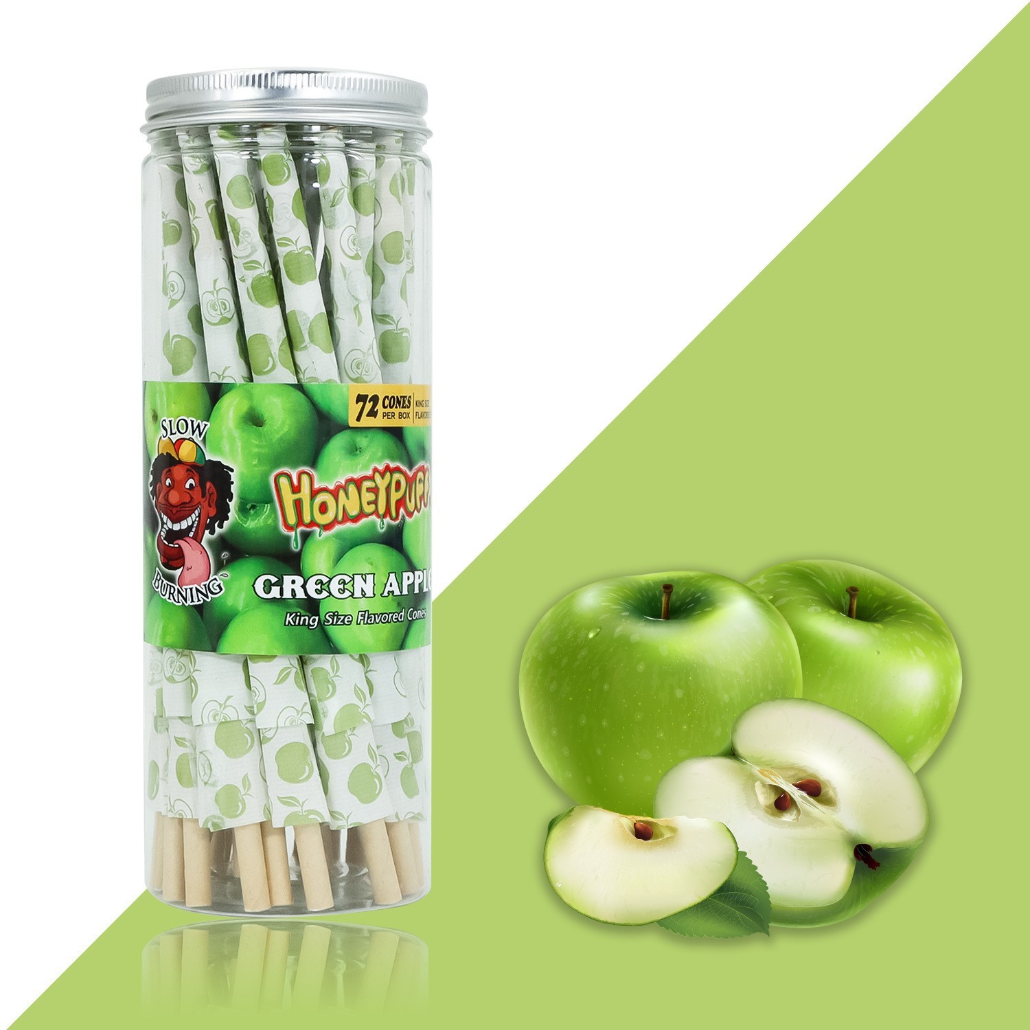 Honeypuff Pre-Rolled Cones – 110mm King Size Flavored Rolling Papers (Fruit Print, 72 Cones Jar)