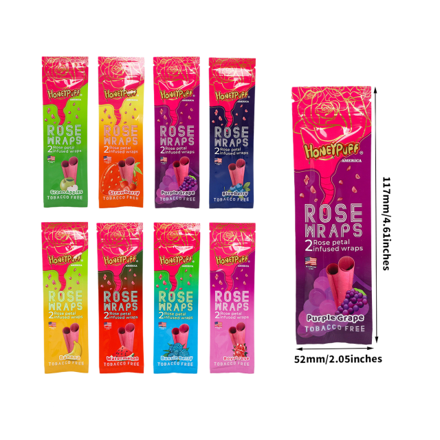 Honeypuff 110mm Rose Petal Wraps – Purple Grape Flavor, 2 Wraps/Pack, Display Box