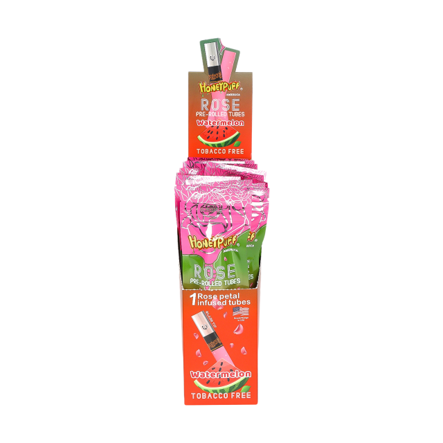 Honeypuff Rose Petal Pre-Rolled Tubes – Watermelon Flavor, 110mm, Display Box