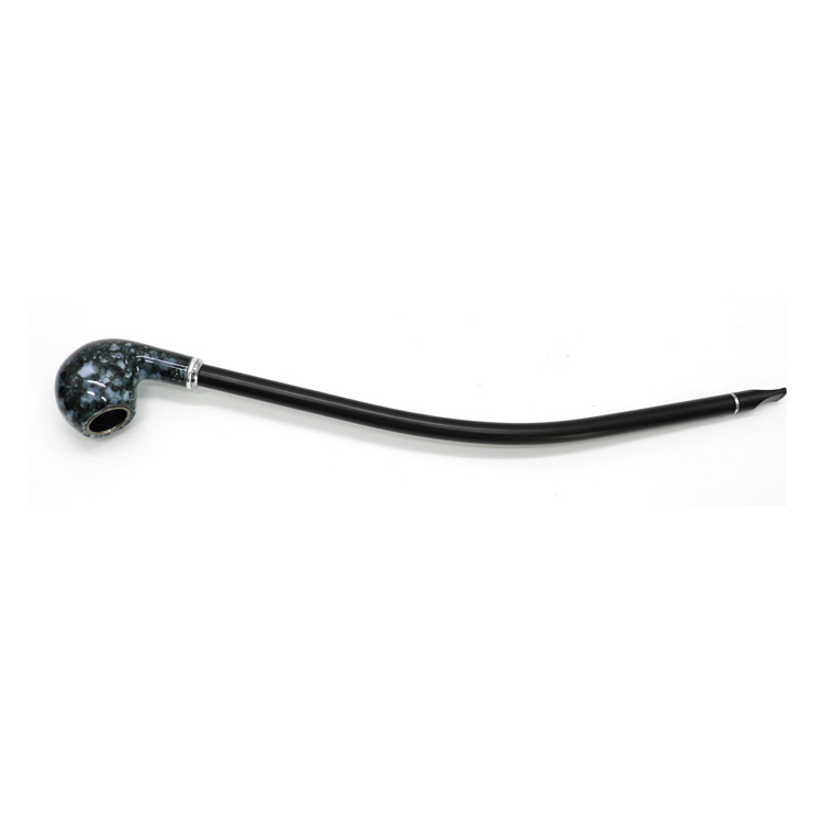 Carved Resin Long Stem Smoking Pipe – 410mm Blue Porcelain Pattern with Gift Box