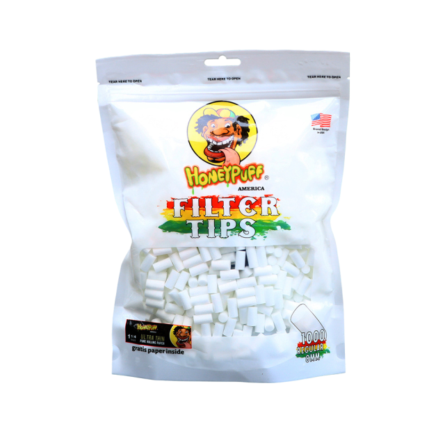 Honeypuff 8mm Round Cotton Filter Tips with Ultra Thin Rolling Paper – 1000pcs Bag