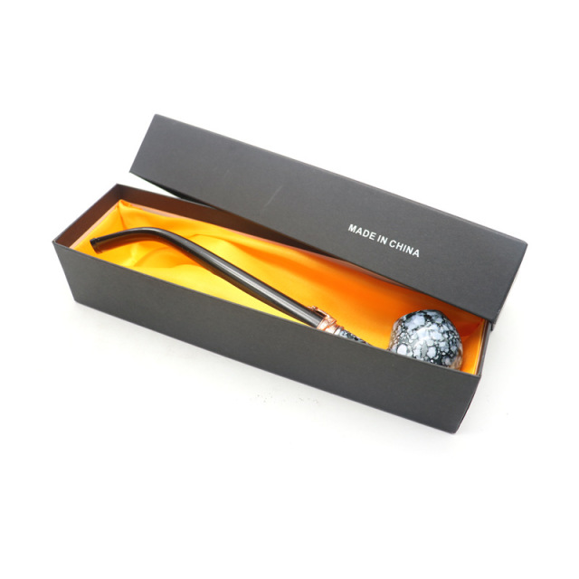 Resin Long Stem Smoking Pipe – Carved Floral Design, 245mm Classic Tobacco Pipe with Gift Box