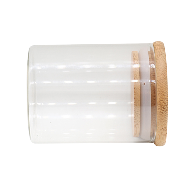 Clear Glass Storage Jar with Wooden Lid – 67×87mm Airtight Container