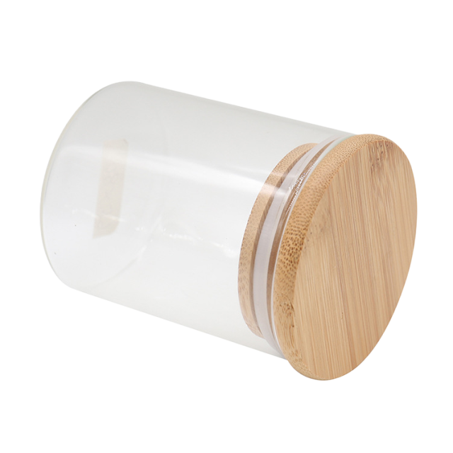 Clear Glass Storage Jar with Wooden Lid – 67×87mm Airtight Container