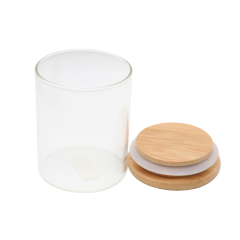 Clear Glass Storage Jar with Wooden Lid – 67×87mm Airtight Container