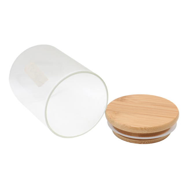 Clear Glass Storage Jar with Wooden Lid – 67×87mm Airtight Container