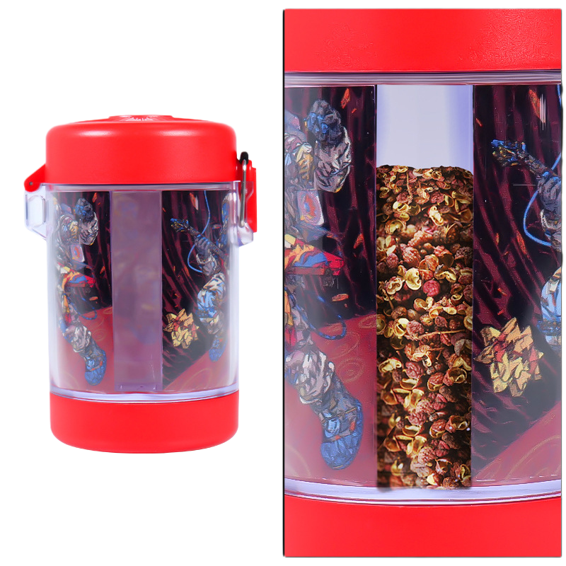 110mm Airtight Plastic Herb Storage Jar with Built-in Grinder – Portable Odor-Proof Stash Container for Tobacco & Herbs
