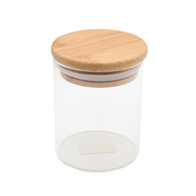 Clear Glass Storage Jar with Wooden Lid – 67×87mm Airtight Container